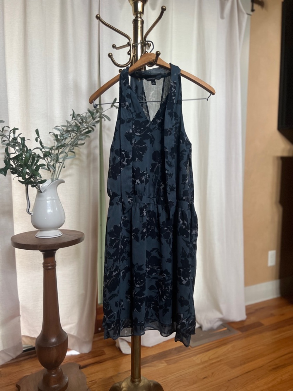 Banana Republic Navy and Black Floral Midi Dress